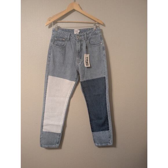 Princess Polly COFIELD MOM JEAN PATCH DENIM Womens 6 High Rise Two Tone Patch - Picture 2 of 13